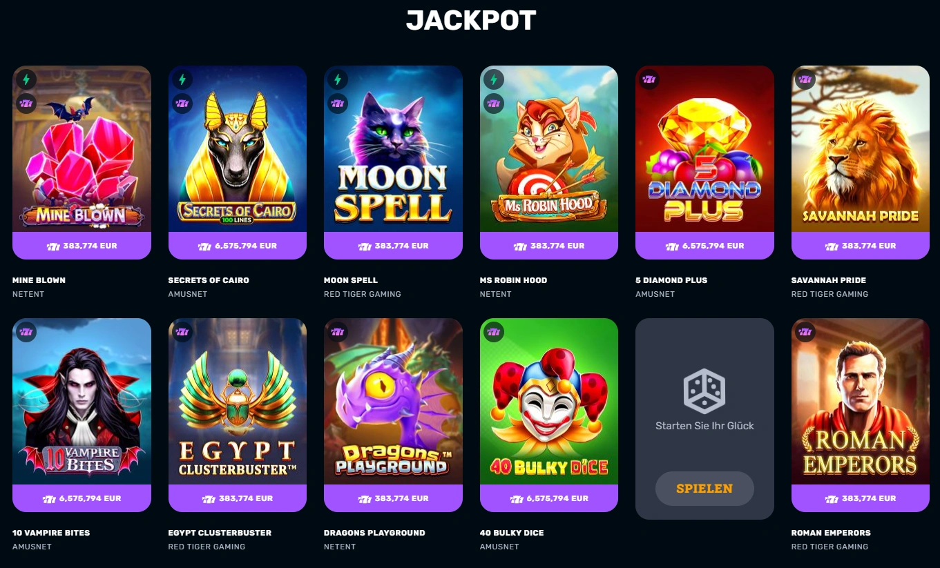 RocketPlay Jackpot-Spiele